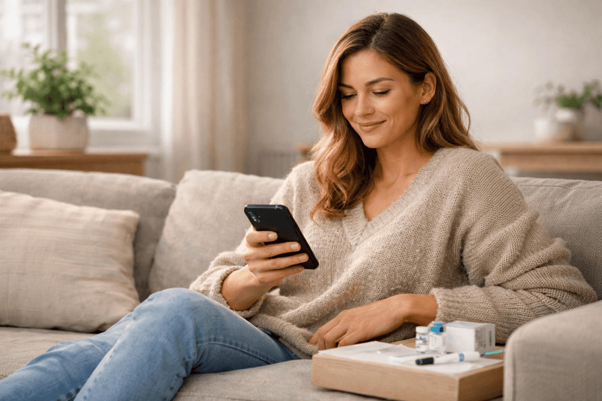 Woman reviewing her Semaglutide treatment from mr. Injection in Kaysville Utah