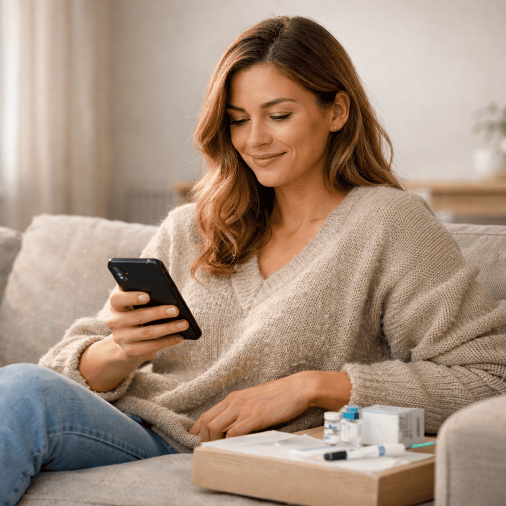 Woman reviewing her Semaglutide treatment from mr. Injection in Kaysville Utah