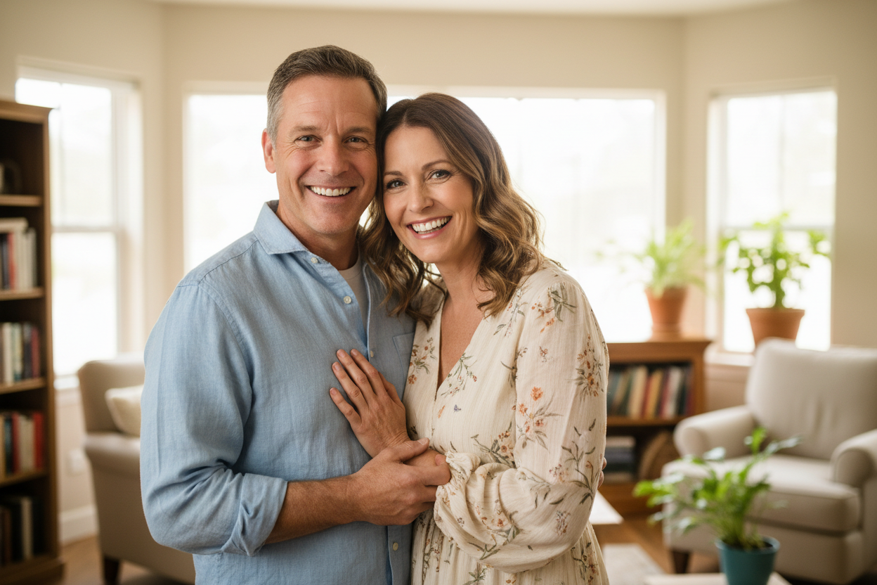 a happy guy with his wife