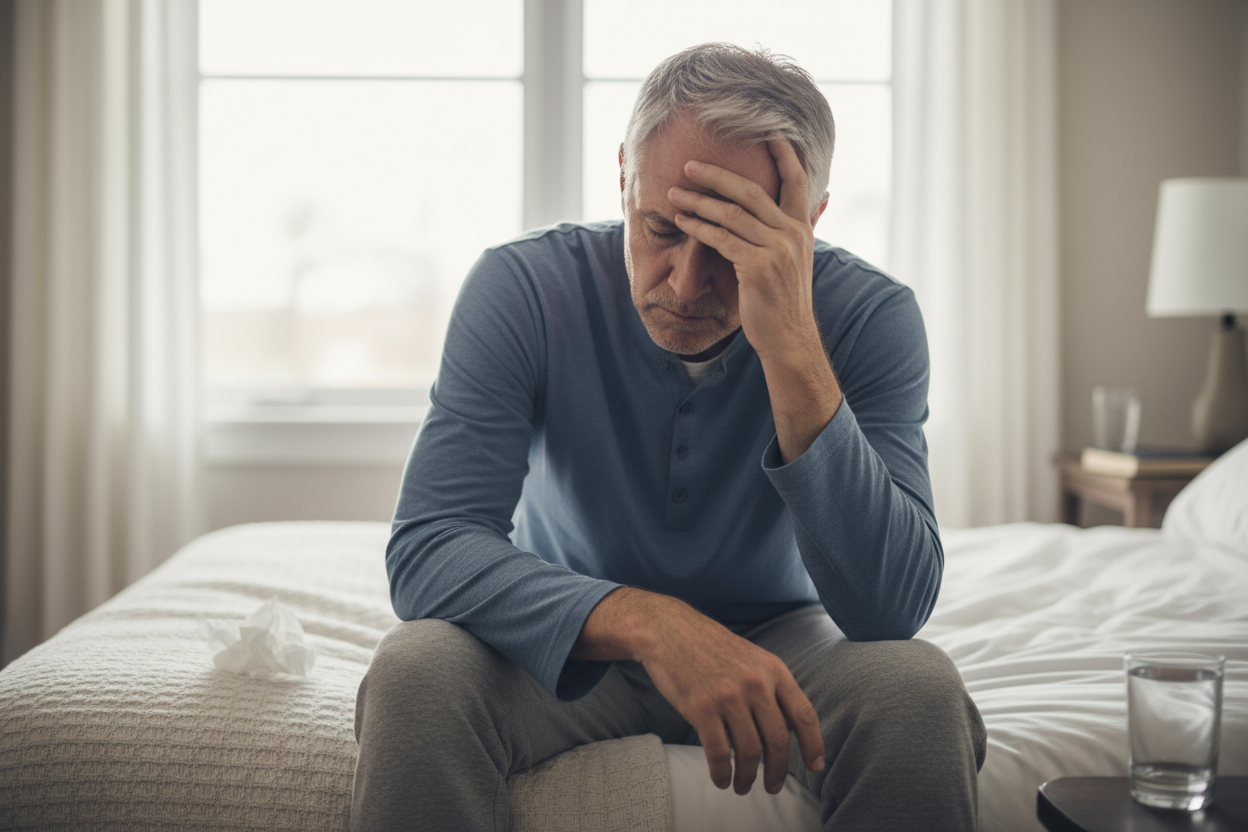 a man frustrated because he suffers from erectile disfunction